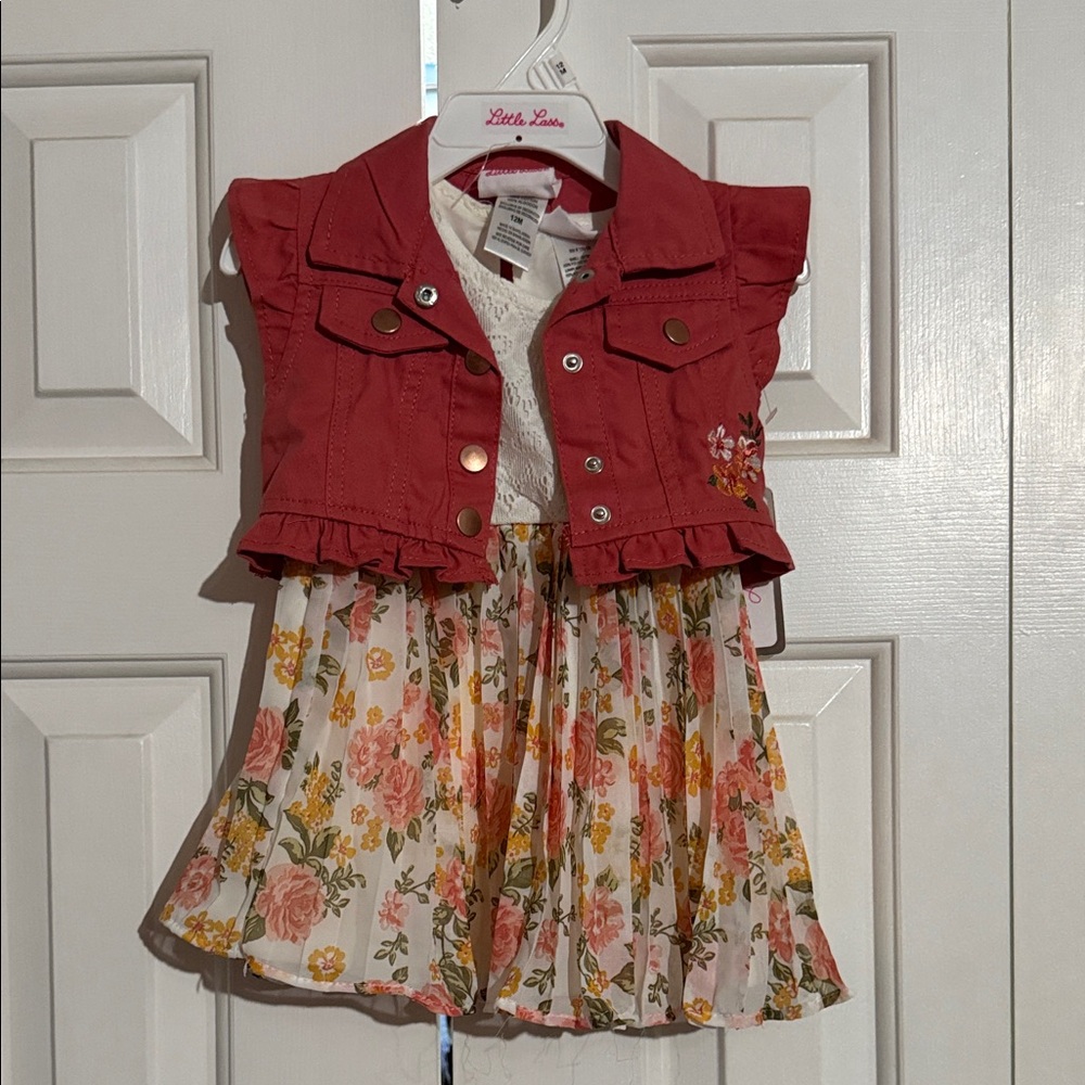Little Lass Red Jacket with Floral Dress
